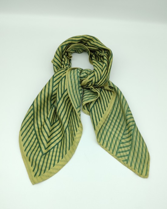 Green and yellow velvet square sheer fabric striped scarf